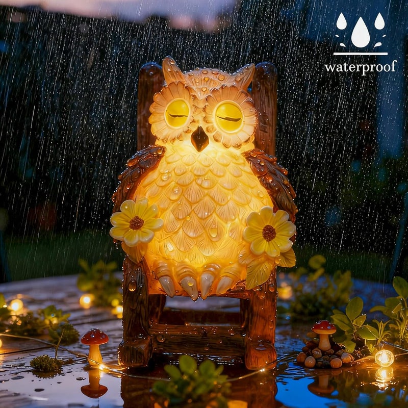 LIULO TOOL Light Up Owl on Chair Garden Sculpture, LED Solar Powered Owl Lying on The Chair Centerpiece, Cute Figurine Statue for Home Fireplace Outdoor Collection Decoration, 6x4.5x3.3 in - Image 3